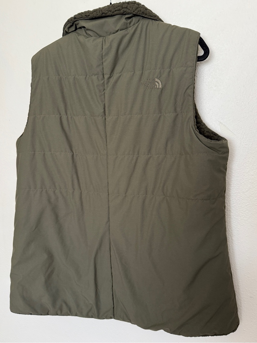 The North Face Reversible Sherpa Puffer Vest Olive Green Teddy Fleece XL - Picture 2 of 10